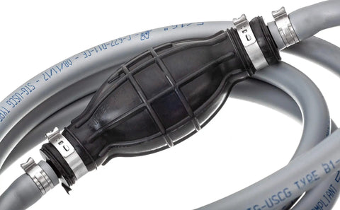 8 Ft Fuel Line Assembly With Primer Bulb And Quick Disconnect For Engine Use, Gray Low Permeation Marine Fuel Hose, Durable Flexible And Long Lasting, 1/4 In NPT Tank End, Easy Plug And Play Install Replacement Hose