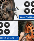 Wheel Hub And Brake Cleaning Tool Kit, 22 Pc Set With 20 Replacement Pads in use on rusty wheel hub and rotor