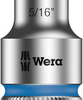 Three Eighths Drive Socket With Ball Stop Groove, Knurled Grip, And Color Coded Size Finder, Five Sixteenths Inch Socket