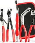 5-piece Automotive Electrical Disconnect Pliers Kit with Case featuring straight and 60° angled tips, red handles for easy connector removal