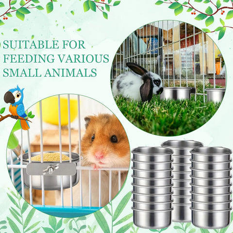Stainless steel bird cage feeding bowls with rabbit and hamster