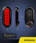 Dimensions of 6 Inch Oval Red LED Tail Lights 2 Pack With Surface Mount Grommets IP65 Waterproof Stop Brake Turn Trailer Lights