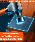 Hammer striking the anvil of a Four And A Half Inch Bench Vise With 240 Degree Swivel Base And Anvil, Built Tough Cast Iron Heavy Duty Vise For Woodworking Drilling And Pipe Cutting, Easy Jaw Opening, Flexible Positioning For Any Angle.