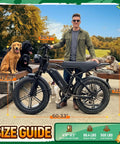 Beast Fat Tire Electric Bike For Adults With 1500W Peak Motor And 60 Mile Range shown with size guide outdoors
