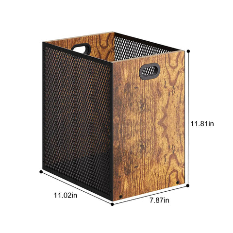 Dope Retro Industrial Office Trash Can With Iron And Wood Construction, Rectangular Wastebasket With Handle, Industrial Style Garbage Bin For Home Office, 4.5 Gallon Patent Pending