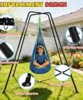 Heavy-Duty X Shaped Sensory Swing Stand For Kids With Pod Chair, 330 Lbs Capacity, shown in backyard setting