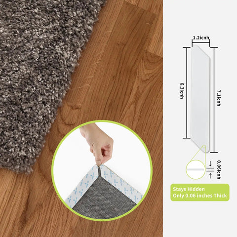 Close-up of 12 Pack Non Slip Rug Pad Grippers Washable And Reusable For Rugs installed on hardwood floor, showing edge detailing.
