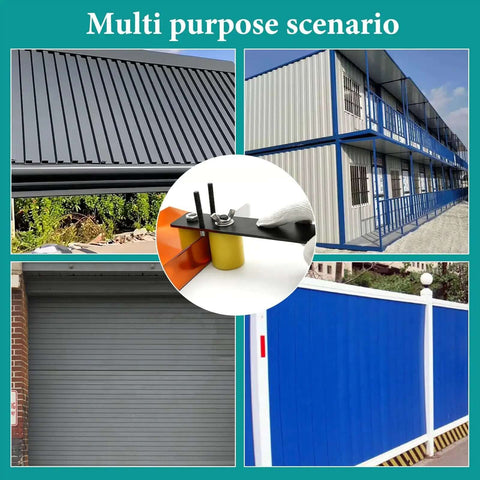Heavy Duty Sheet Metal Bender Tool for roofing, showing versatile use on standing seam panels, roofing sheets, and metal fencing.