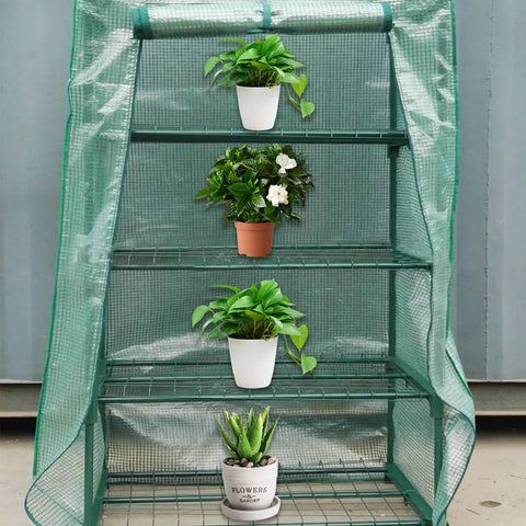 Beefy Four Tier Greenhouse Replacement Cover With Roll Up Zipper Door For Indoor Outdoor Gardening 63 X 27.2 X 19.3 Inches PE Material Frost Wind Rain Proof Frame Not Included