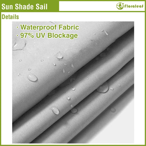 Close-up of fabric for 16 By 16 Foot Rectangular Waterproof Sun Shade Sail For Outdoor Patio And Backyard UV Blocking Canopy In Light Grey High Density Polyester With PU Coating 97 Percent UV Block Durable Shade For Lawn And Garden.