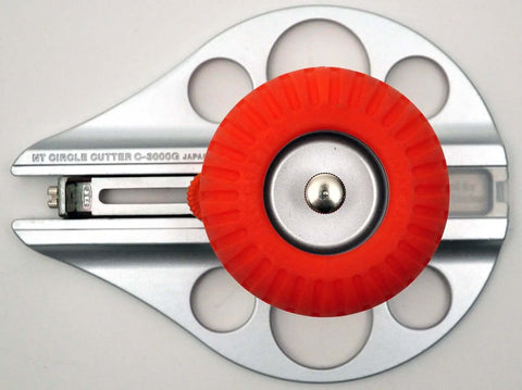 Top view of Beefy Aluminum Die Cast Circle Cutter with adjustable 1.18 to 10.23 inch diameter, heavy duty tool with red and silver design.