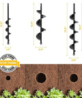 Front view of Auger drill bit set, 3-pack with extension, 3/8" hex drive for planting bulbs, fence posts and holes