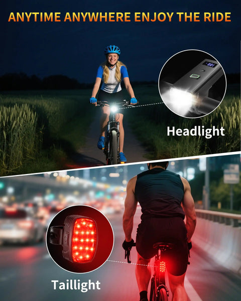 Bright USB C Rechargeable Bike Light Set For Night Riding With Front Headlight And Rear Taillight 4 And 5 Modes