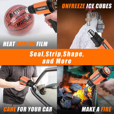 Heavy Duty 1800W Heat Gun With Variable Temperature And Two Modes, Six Nozzles for shrink film, unfreeze ice, car care, fire