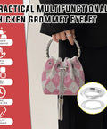 40 Piece Grommet Eyelet Set With Washers for DIY projects on a pink plaid bag with metal tassels