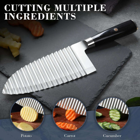 Dragon Creek crinkle cutter knife with stainless steel blade and black handle; kitchen tool for potatoes and carrots