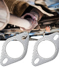 Front view of two 2.5-inch graphite exhaust flange gaskets with fire rings for muffler/manifold, 2 pcs