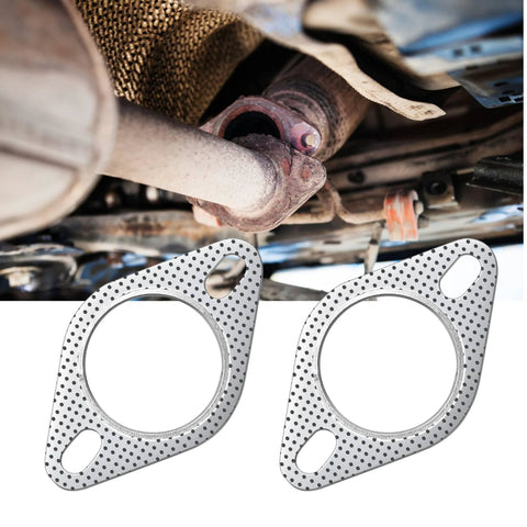 Front view of two 2.5-inch graphite exhaust flange gaskets with fire rings for muffler/manifold, 2 pcs