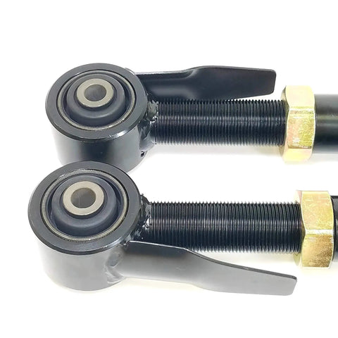 Close-up of Adjustable Rear Lower Control Arms for Toyota Land Cruiser 80 Series 1990 1997 with OE style rubber bushings.