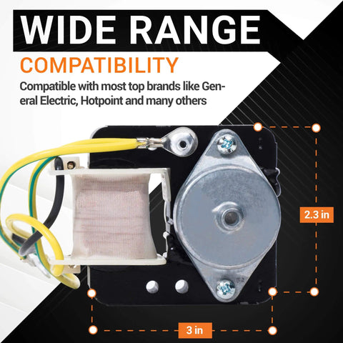 Refrigerator Condenser Fan Motor Replacement Fits GE Hotpoint Models front view with dimensions 3x2.3 inches