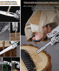 All In One Multitool Pliers With Replaceable Wire Cutters And Spring Loaded Action showing various tool features and functions.