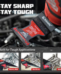 Close-up of EZARC Obsidian carbide oscillating saw blade installed on a multitool (3-pack)