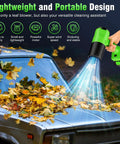Cordless Leaf Blower With Turbo Power Beast 2x 4.0Ah Batteries demonstrating leaf blowing on car hood