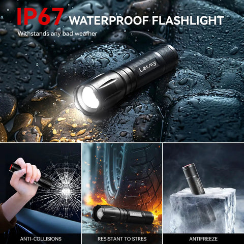 Beast Bright Go To Tactical Flashlight Pack 2 handheld LED lights on wet rocks, showing waterproof and rugged design