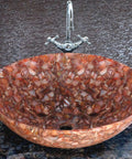 Slick 24 Inch Round Vessel Sink Bowl Carved From Real Red Onyx Stone With A Shiny Nonporous Finish Ideal For Updating Your Powder Room Or Guest Vanity