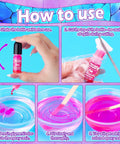 Epoxy resin pigment bottle pink, 6ml, shown with step-by-step how-to-use panels