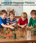 Children playing with Epic 307 Piece Army Battle Toys Set With Tanks Jets Cannons Flags Fences And Handy Storage Bag
