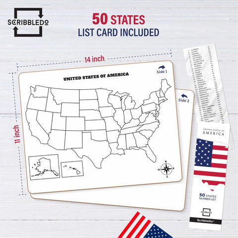 United States Map Dry Erase Whiteboard For Classroom 11x14 Kid Friendly Travel USA Learning Tool with list card