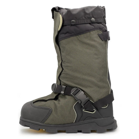 Rugged 840 Denier Waterproof Winter Boots With Heavy Foam Insulation And 32 Replaceable Ice Cleats For Kickass Traction On Frozen Trails Built Different To Slay Deep Snow Adventures XL Size side view with strap and textured upper.