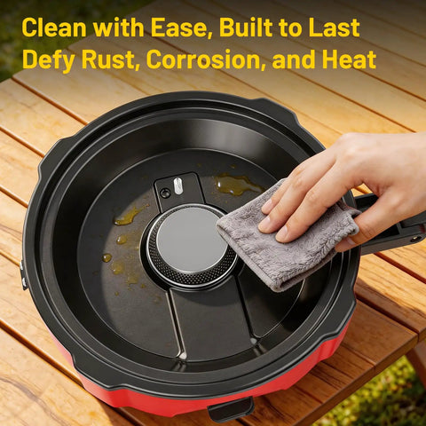 Cleaning surface of Two Burner Propane Camping Stove With Twenty Thousand BTU Output, Piezo Ignition, Foldable Camp Stove