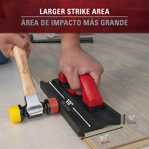 10 Inch Double Tap Plastic Tapping Block For Your Floor Install Dual Sided Red And Black Edges For Tongue And Groove And Click Lock Floors Durable 0.75 X 3.5 X 10 Inches in use on flooring