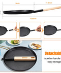 Preseasoned 8 Inch Frying Pan Skillet with Detachable Wooden Handle, black finish for camping and cooking