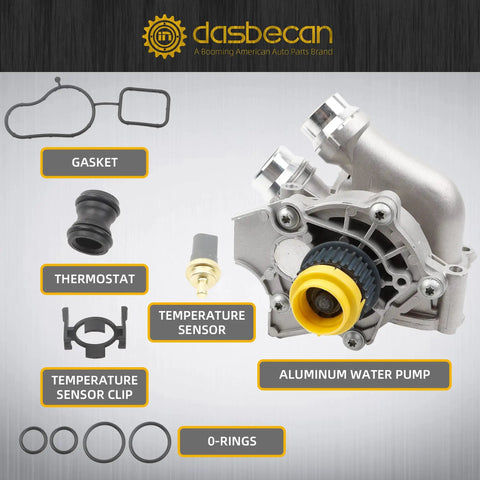 Drop Dead Reliable Electric Inverter Coolant Pump For Audi A3 A4 A5 A6 Q5 And VW Jetta features aluminum water pump and thermostat.