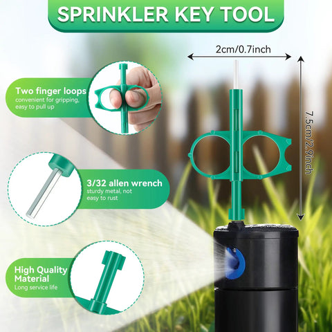 5 Piece Sprinkler Adjustment Tool Set For PGP Heads And Lawn Irrigation, featuring green rotor stem lifter and wrench
