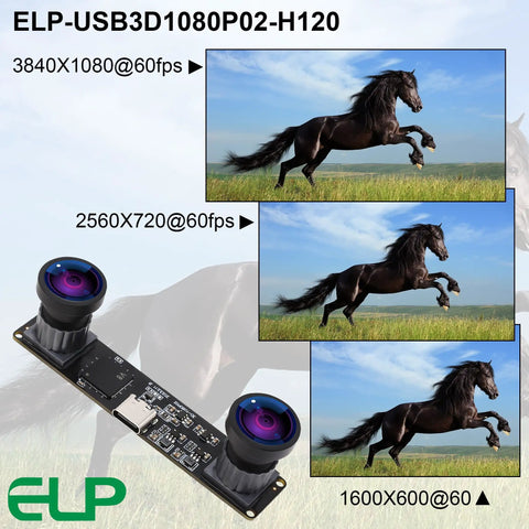 Dual Lens USB Camera Module For Laser Engravers And Raspberry Pi, 4MP HD 1080P At 60fps, 120-Degree Wide Angle, M12 Mount shown with horse images