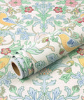 Classic William Morris Style Peel And Stick Wallpaper Removable Self Adhesive Vinyl Roll With Trim Grid For Zero Hassle Home Flip No Drama Waterproof Contact Paper, showing floral design with birds.