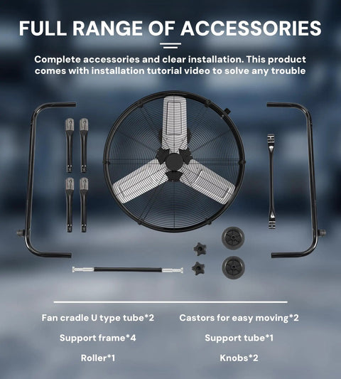 Accessories for 36 Inch High Velocity Industrial Floor Fan With Metal Construction For Garage Shop Or Warehouse Ventilation