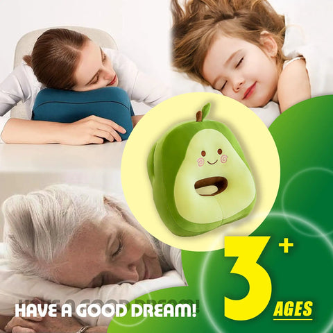 Avocado Plush Stuffed Toy Pillow For Kids And Girls Cute Napping Cushion Cozy Kawaii Throw Pillow Doll Gift For Girlfriend Office Neck Pillow For Travel Cervical Pain Relief with smiling avocado design and people resting.