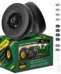 Two Pack 10 Inch Solid Run Flat Tire And Heavy Duty Wheel Set Compatible With Hand Trucks And Wheelbarrows on packaging