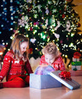 Children in festive sweaters opening gift box with Lit Moon Lamp With Wood Stand Galaxy Night Light In 16 Colors USB Rechargeable Remote And Touch Control 5.9 Inch Safe PLA Material Ideal Gift For Girls And Kids Night Light For Bedroom Decor Perfect Gift For Birthday And Holiday Soft Glow Safe BPA Free