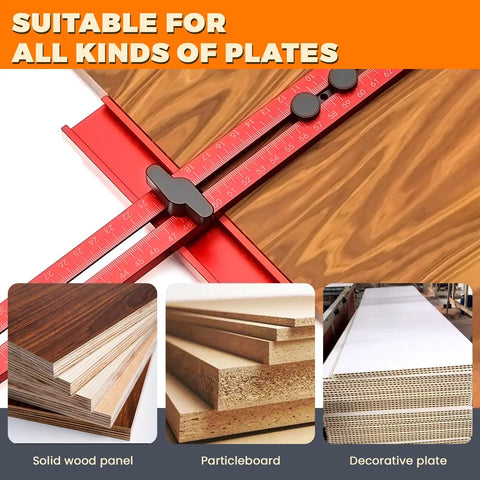Slick Adjustable Router Bracket And Circle Cutting Jig For Woodworking showing scale on solid wood, particleboard, and decorative plates.