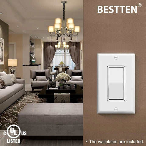 30 Pack Single Pole Decorator Light Switch Kit With Wall Plate Rocker Paddle On Off Interrupter 15A 120 277V UL Listed