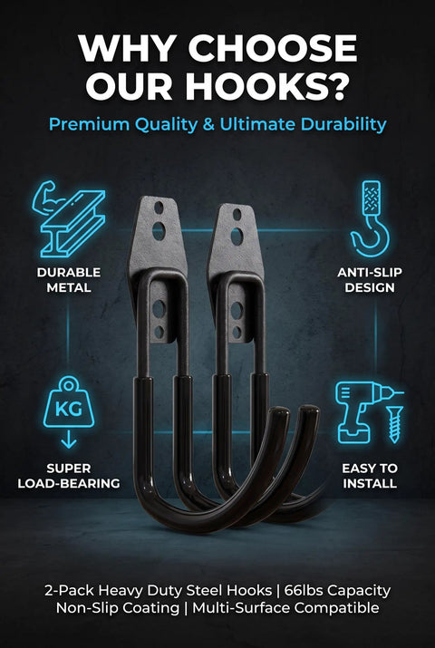 Built Like A Tank 2 Pack EV Charger Holder Wall Mount, Heavy Duty Steel Cable Organizer J Hook with anti-slip design.