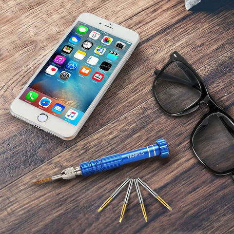 Ultra Handy Mini Precision Screwdriver Set With Magnetic Bits For Electronics And Eyeglasses beside smartphone and glasses
