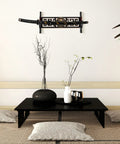 Room displaying One Tier Katana Wall Mount Sword Holder Dope Display Rack With Felt Strips For Blade Protection, solid wood construction.