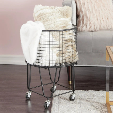 Rugged Metal Storage Cart With Rolling Mesh Laundry Hamper Deep Set Black Finish Industrial Style Organizer For Home Or Laundry Room 18 By 18 By 24 Inches Everyday Workhorse Urban Vibe Durable Steel Build